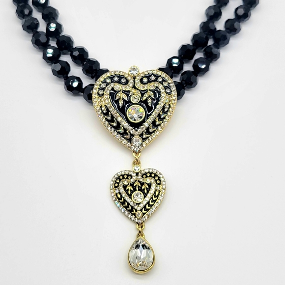 Heidi Daus Swarovski Crystal and Enamel Heart Statement Necklace Earring Set - Picture 7 of 12